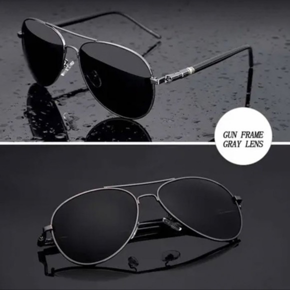 Mens Metal Aviator Sunglasses Gunmetal Gray Frames Polarized Lenses New - Picture 4 of 8